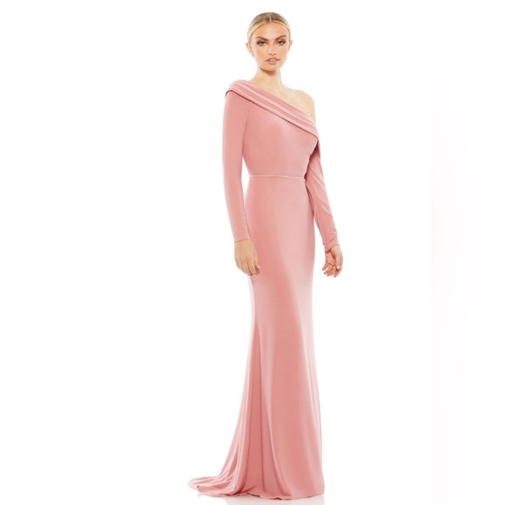 leena for Mac Duggal -  Asymmetrical Neckline Long Sleeve Gown - NEW
